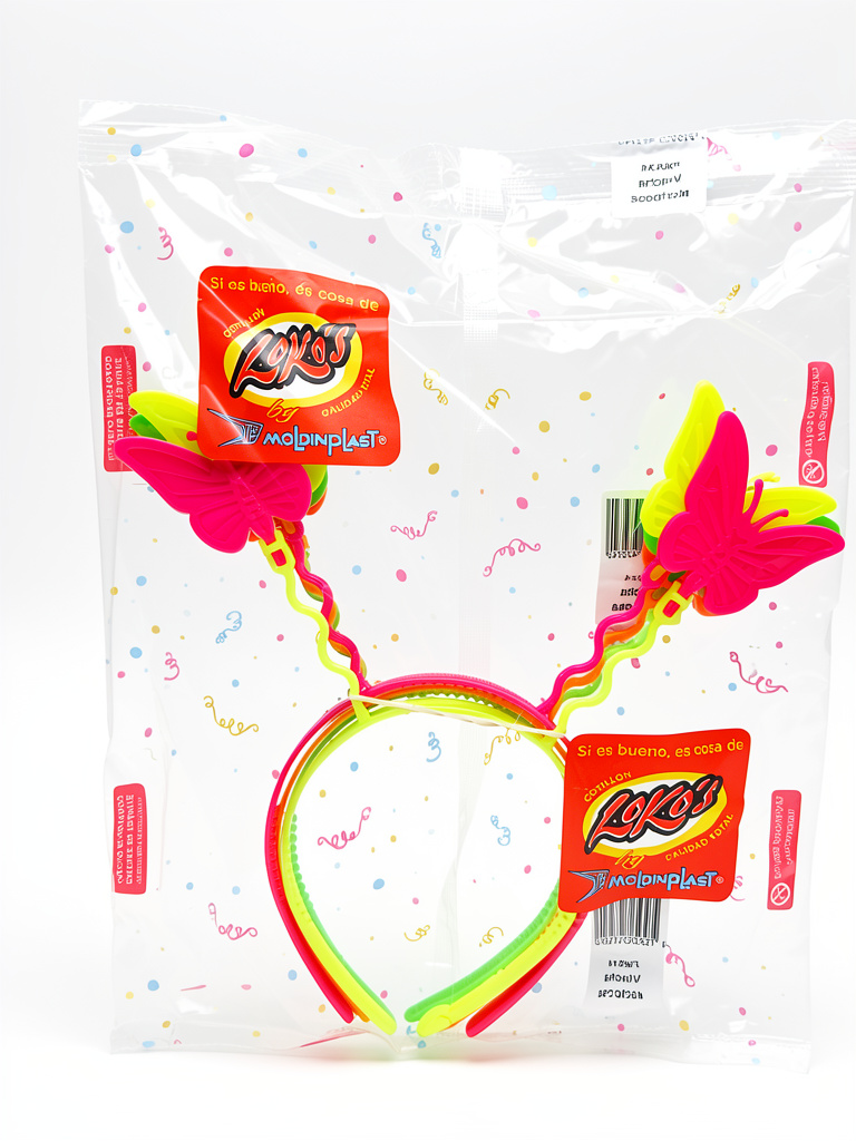 VINCHA RESORTE MARIPOSA FLUO X4