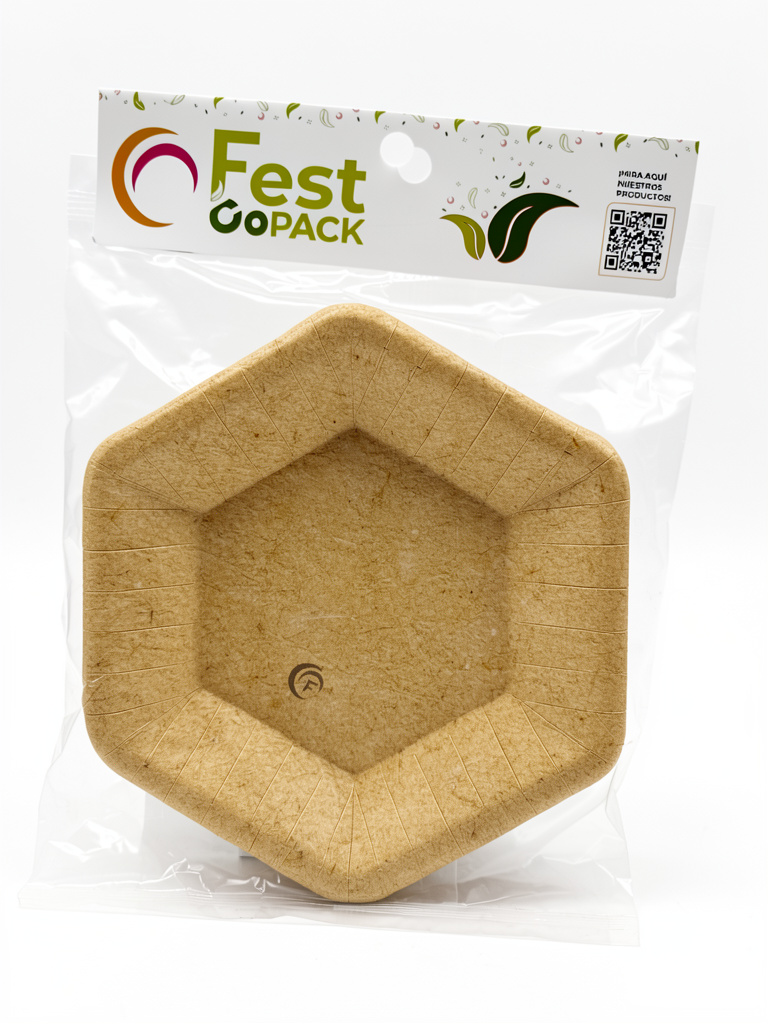 PLATO POLIPAPEL HEXAGONAL 18CM COLOR KRAFT X8