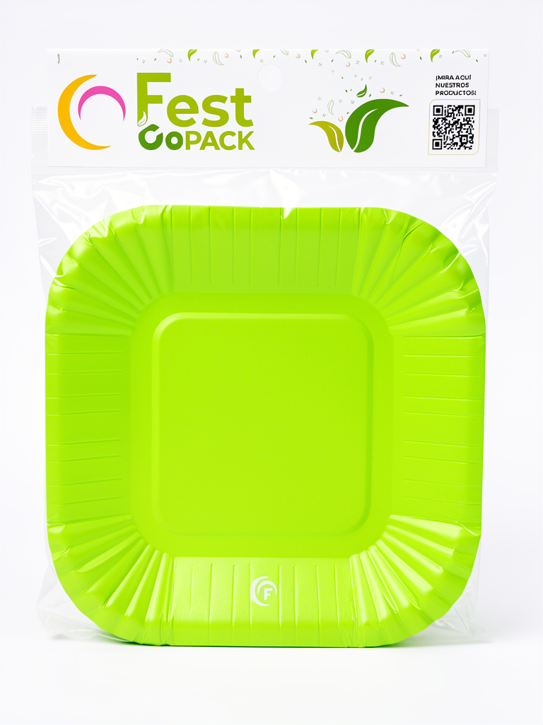 PLATO CHICO CUADRADO VERDE FLUO X8