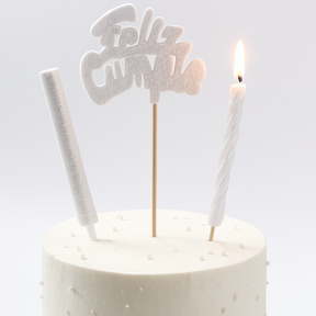ADORNO TORTA FELIZ CUMPLE BLANCO CON BENGALA Y VELA