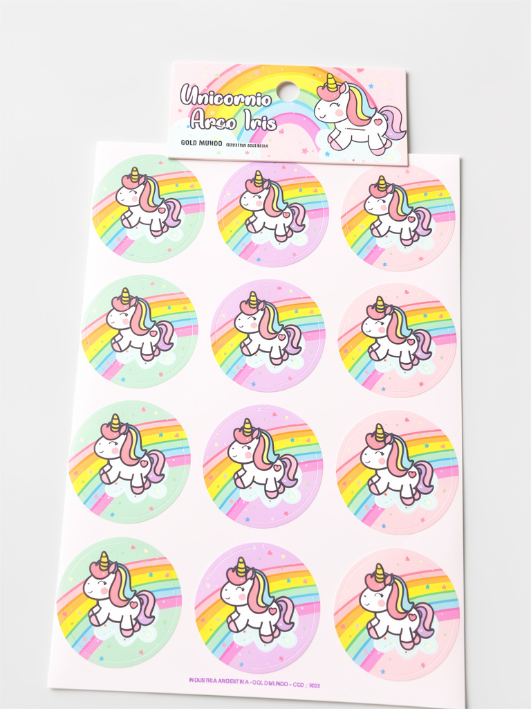 STICKERS AUTOADHESIVOS UNICORNIO ARCO IRIS X24