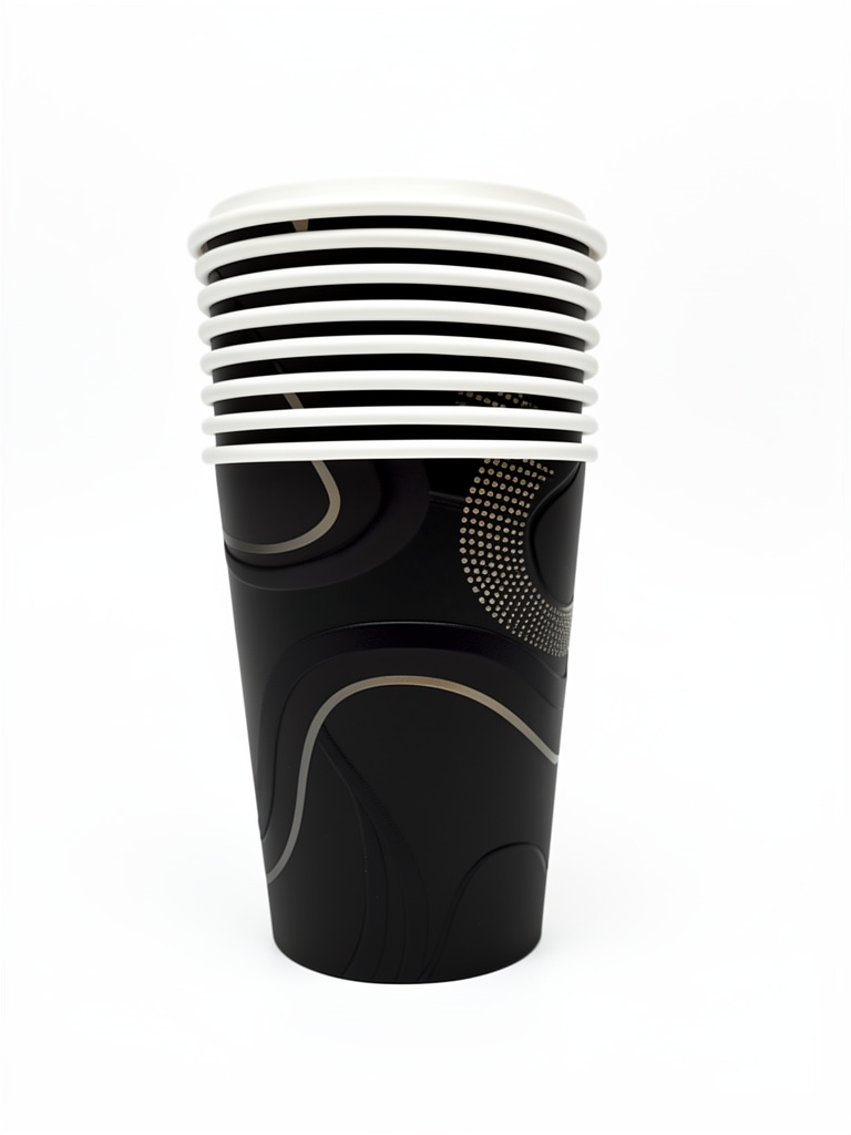 VASO POLIPAPEL NEGRO CON ONDAS NEGRO CON STAMPING X8