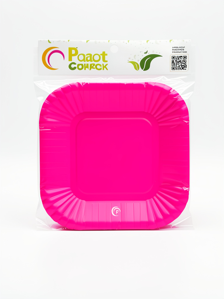 PLATO CHICO CUADRADO ROSA FLUO X8