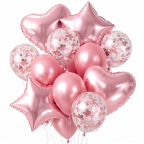 SET DE GLOBOS METALIZADOS Y LATEX ROSA X10
