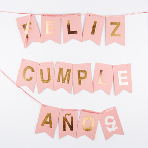 BANDERIN FELIZ CUMPLEAÑOS GOLD ROSE