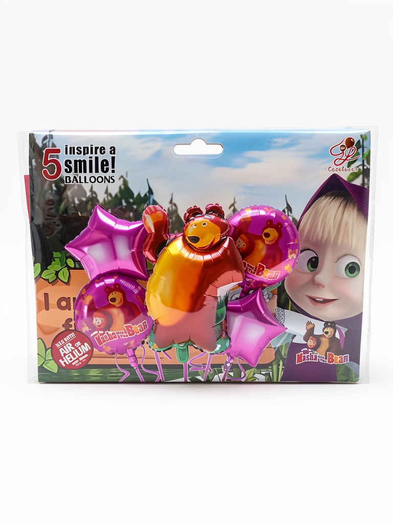 SET GLOBOS METALIZADOS MASHA Y EL OSO X5