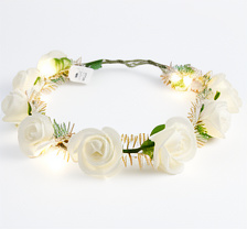 VINCHA CORONA FLORES BLANCAS LUMINOSO LED