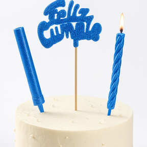 ADORNO TORTA FELIZ CUMPLE AZUL CON BENGALA Y VELA