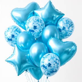 SET DE GLOBOS METALIZADOS Y LATEX CELESTE X14