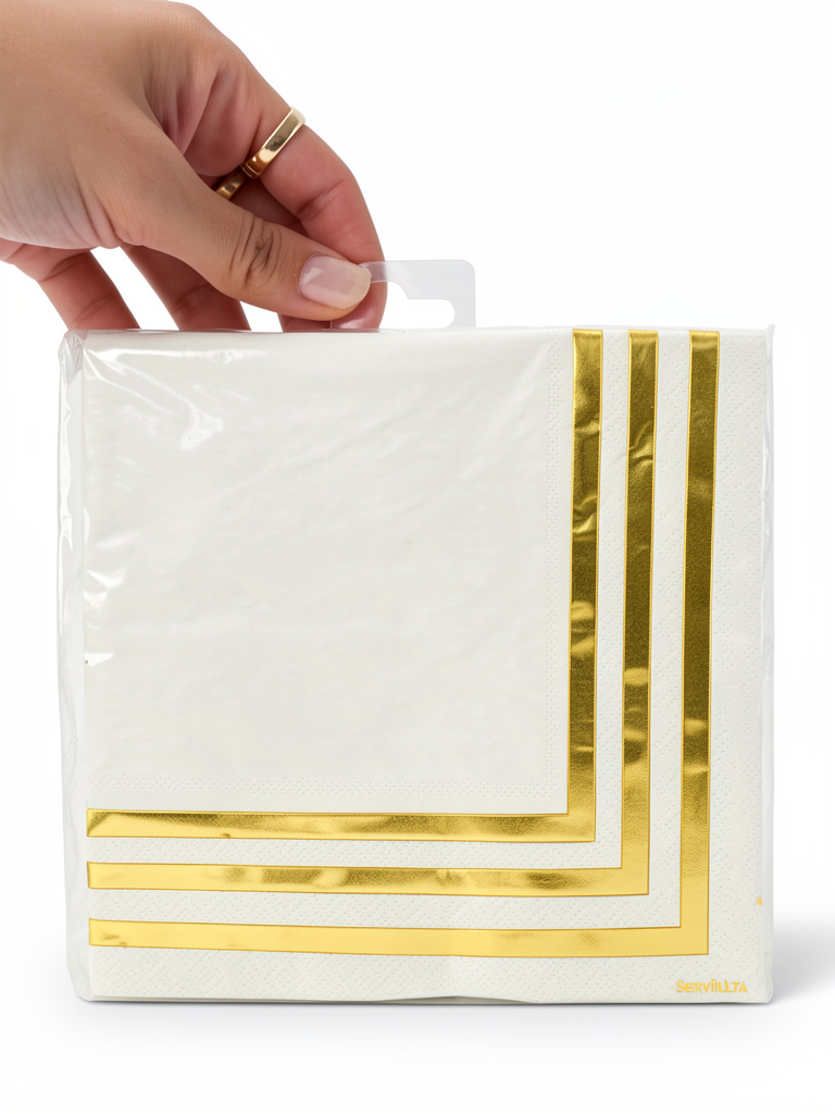 SERVILLETA BORDE DORADO STAMPING ORO X12