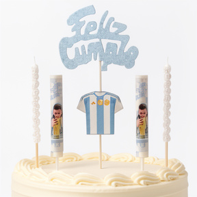 ADORNO TORTA SET ARGENTINA CON 1 VELA Y 2 BENGALAS