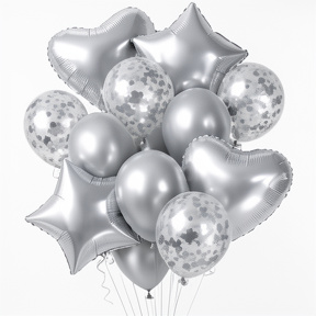 SET GLOBOS METALIZADOS Y LATEX PLATEADO X10