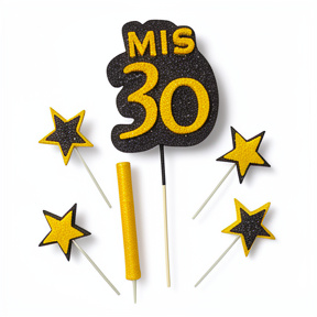ADORNO DE TORTA MIS 30 CON 4 ESTRELLAS Y BENGALA