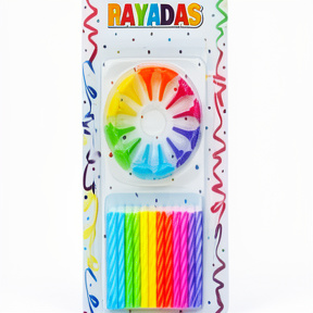 VELA COMBINADA CON PORTAVELAS 6 CM MULTICOLOR X24