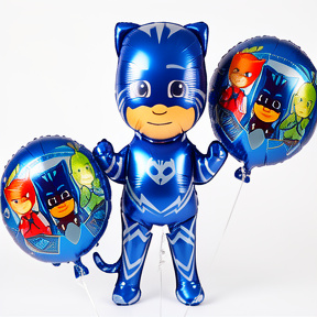 SET DE GLOBOS METALIZADOS HEROES EN PIJAMA AZUL