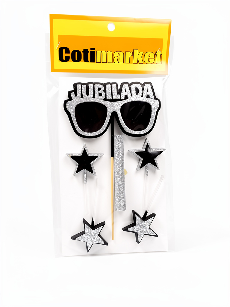 ADORNO DE TORTA JUBILADA CON 4 ESTRELLAS Y BENGALA