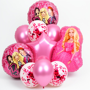 SET DE GLOBOS METALIZADOS Y LATEX BARBIE X10