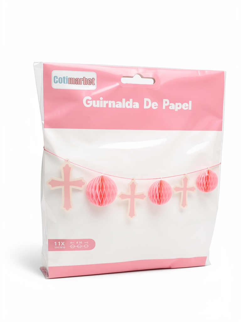 GUIRNALDA BAUTISMO/COMUNION ROSA