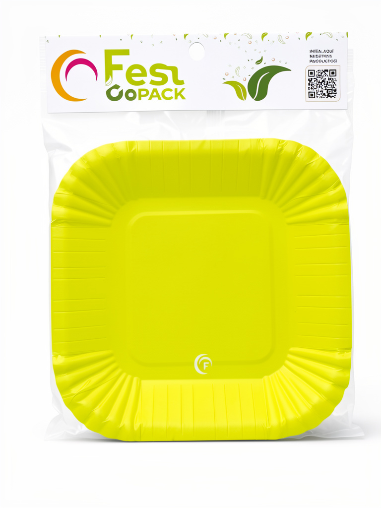 PLATO CHICO CUADRADO AMARILLO FLUO X8