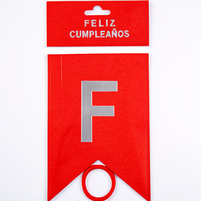 BANDERIN FELIZ CUMPLEAÑOS ROJO CON PLATA
