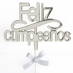 CAKE TOPPER FELIZ CUMPLEAÑOS PLATA