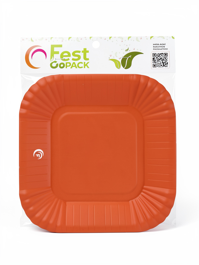 PLATO CUADRADO TERRACOTA X8