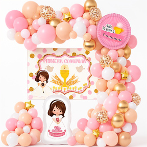 SET DE GLOBOS COMUNION ROSA X80