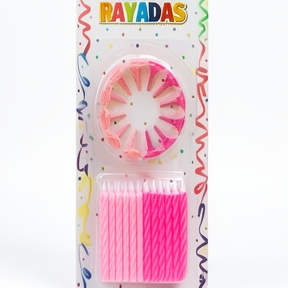 VELAS TORNEADAS CON PORTAVELAS ROSAS 6CM X24U