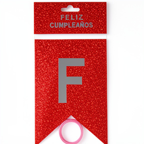 BANDERIN FELIZ CUMPLEAÑOS ROJO CON GLITER