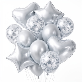 SET GLOBOS METALIZADOS Y LATEX PLATA X14
