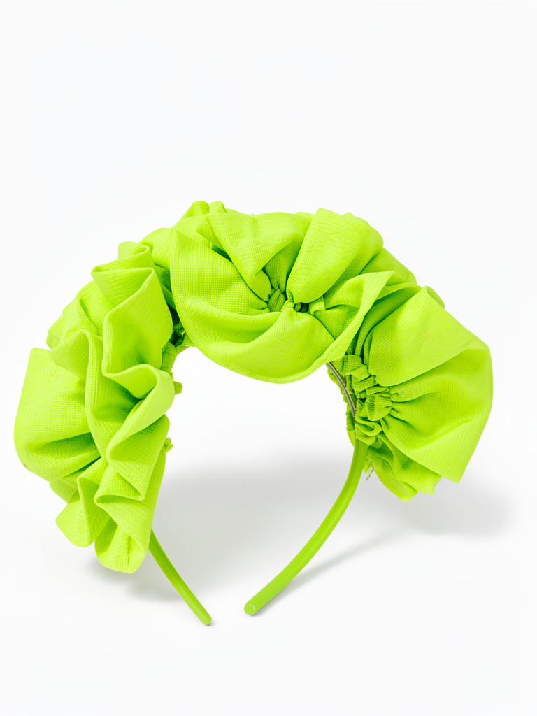 VINCHA CON 3 FLORES GRANDES TELA VERDE FLUO