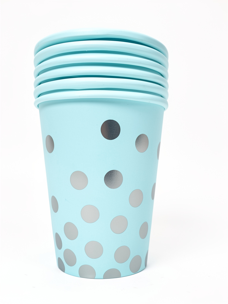 VASO POLIPAPEL CELESTE LUNARES ORO X6