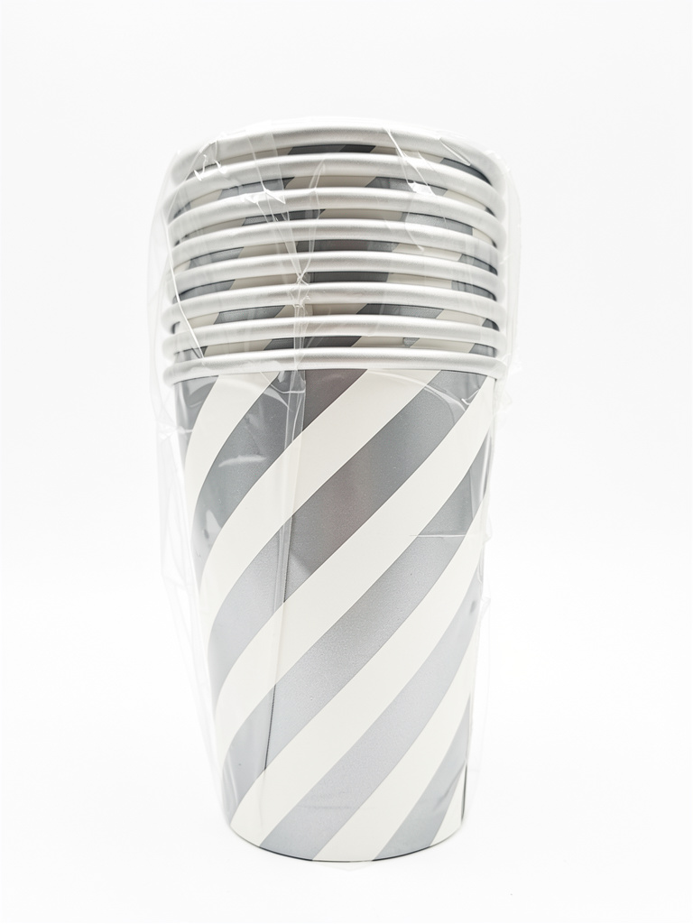 VASO POLIPAPEL 240CC RAYADO PLATA X8