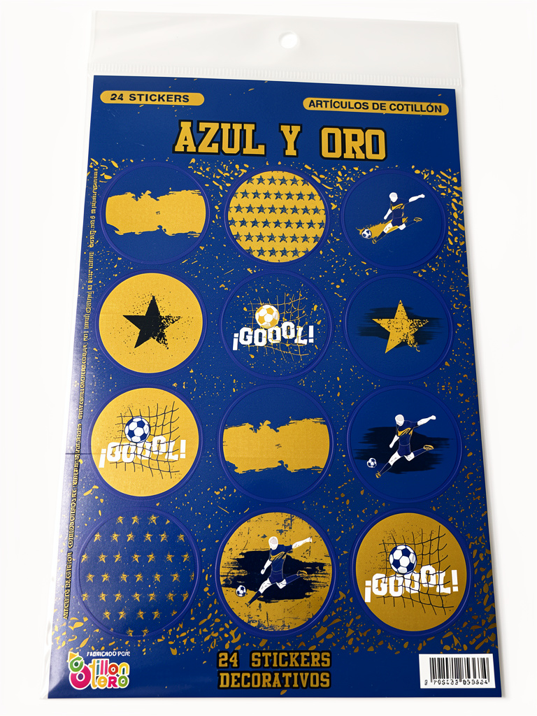STICKERS AUTOADHESIVOS AZUL Y ORO X24