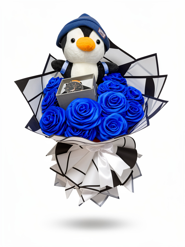 Ramo con peluche y reloj para hombre