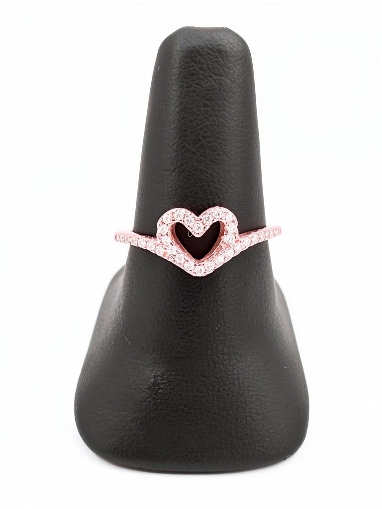 M320#9 Anillo plata rosa corazones