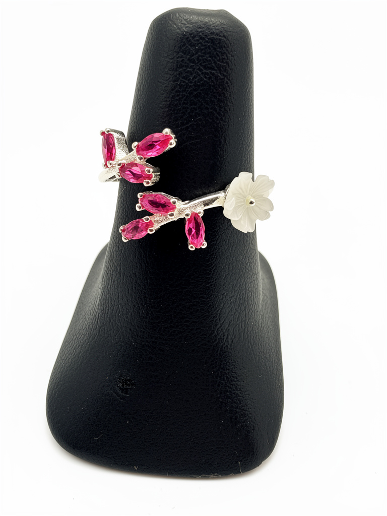 M239#8 Anillo hojitas rosas flor #8