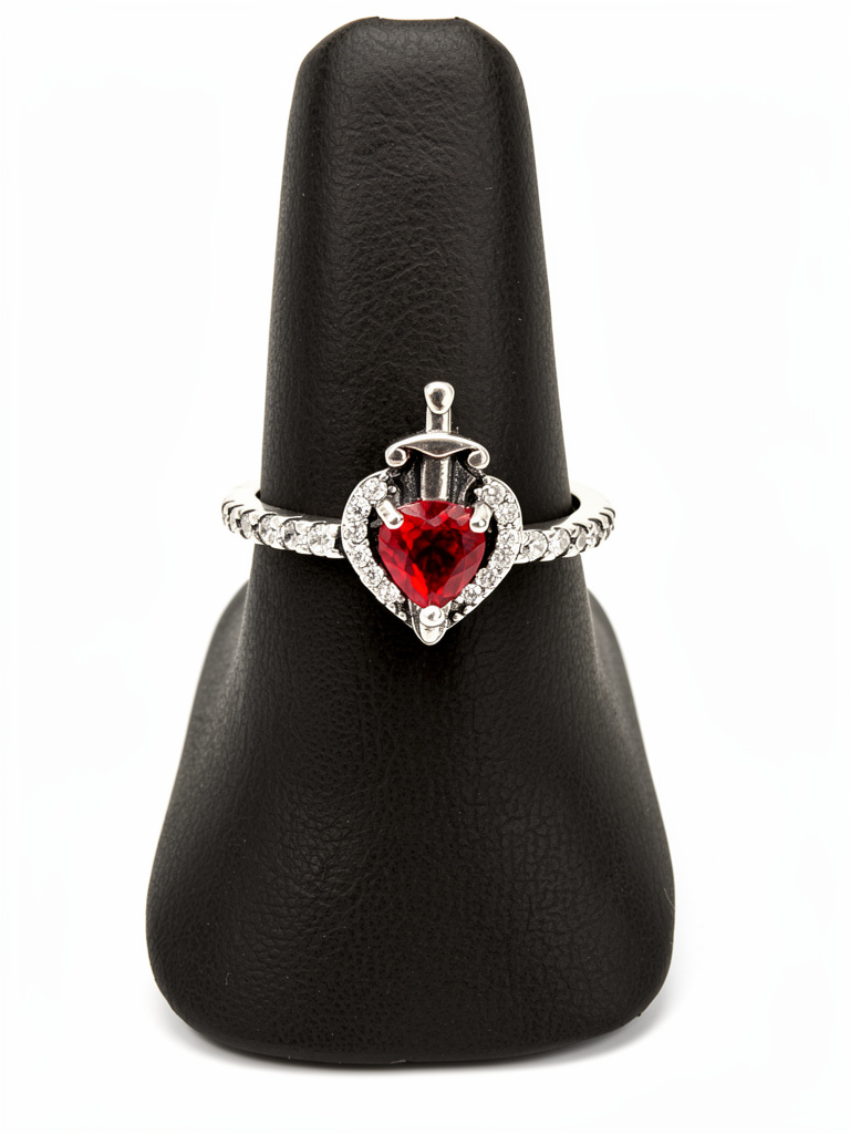 M515#9 Anillo corazón espada rojo