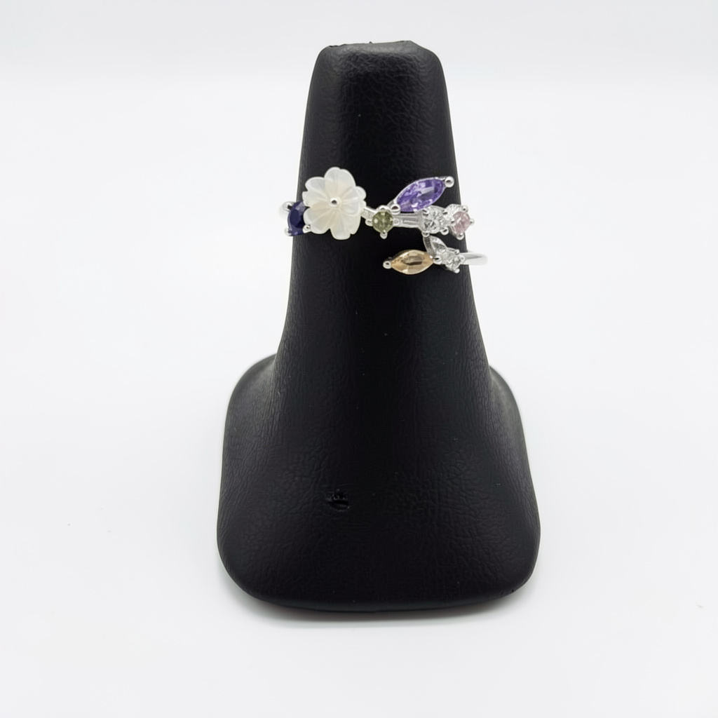 M233#7 Anillo Flor Zirconia
