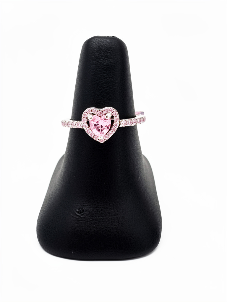M551#8 Anillo corazón rosa zirconia