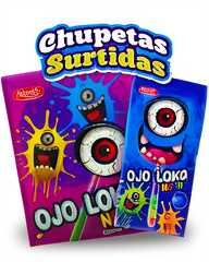 CHUPETA OJO LOKO NEON + POLVO SURTIDO 1X12UND