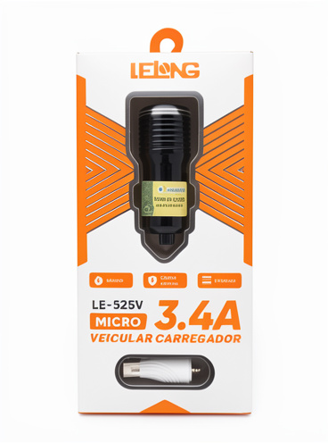 Carregador usb carro com cabo tip c