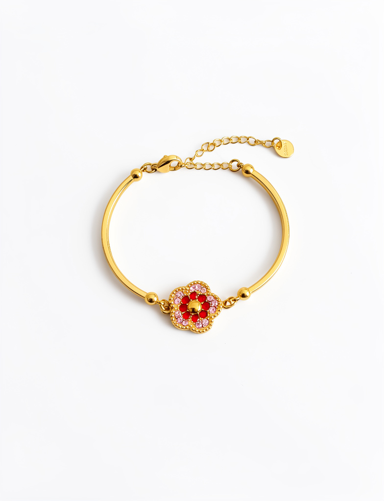Pulsera dorada flor rosa