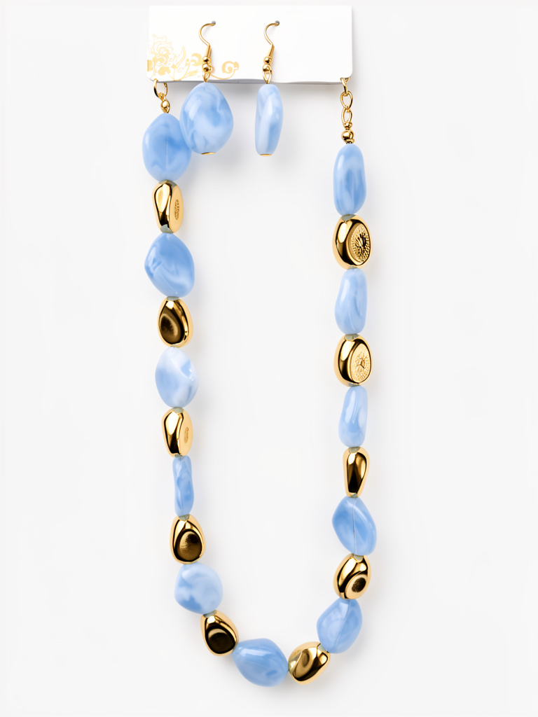 Collar azul con dorado y aretes