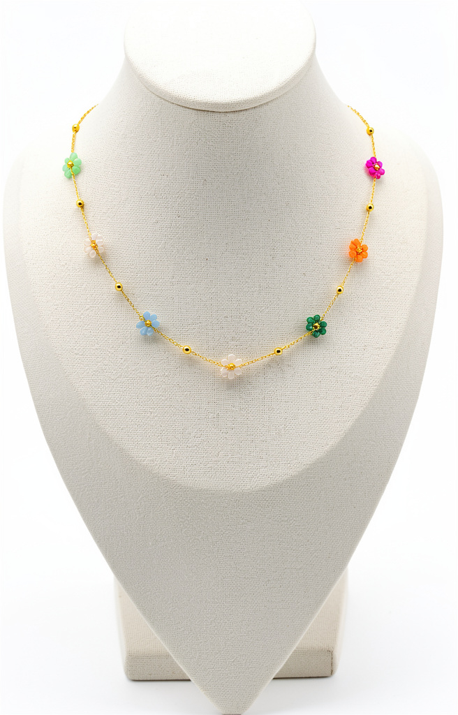 Collar dorado flores multicolor