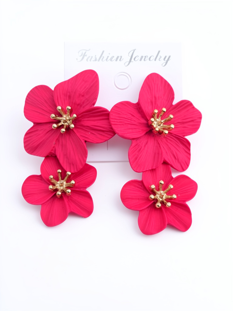 Aretes flor fucsia Fashion Jewelry