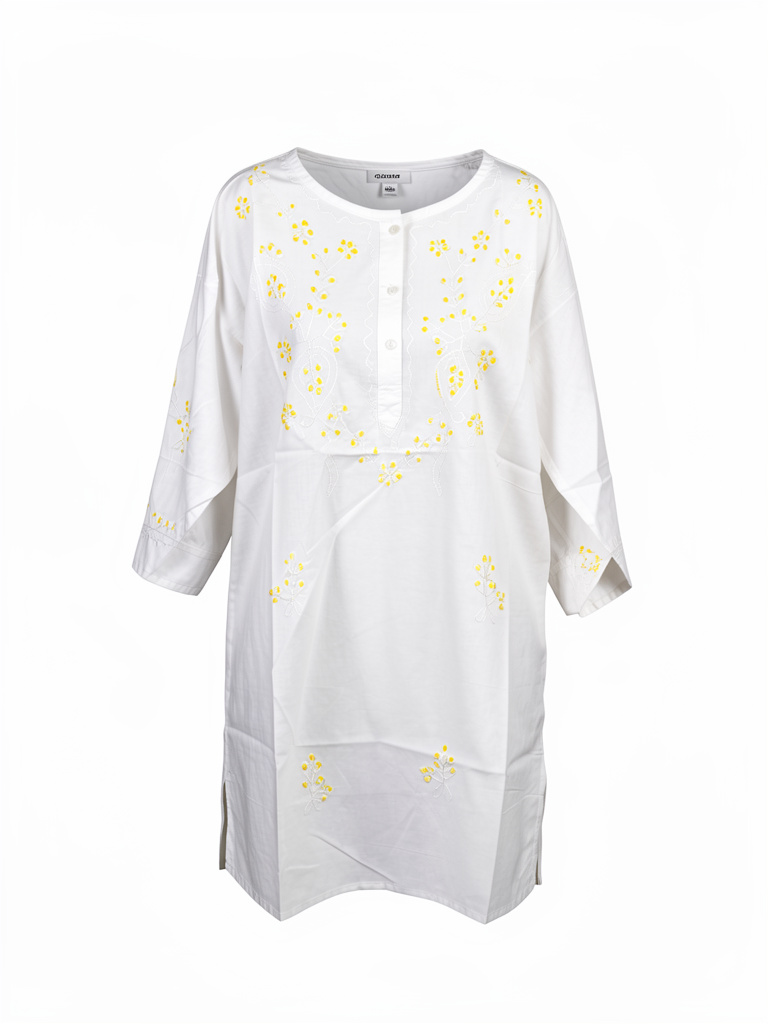 S221 Túnica blanca con bordado amarillo