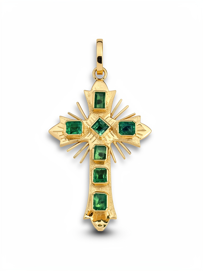 Dije de Cruz Esmeraldas Colombianas Oro 18k IMP