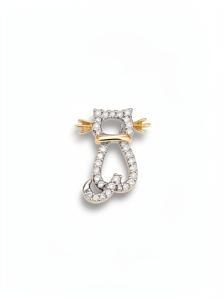 Dije ESP GATITO Oro Blan/Amar 14k IMP (30) Diamantes Corte Brillante 0.1ct