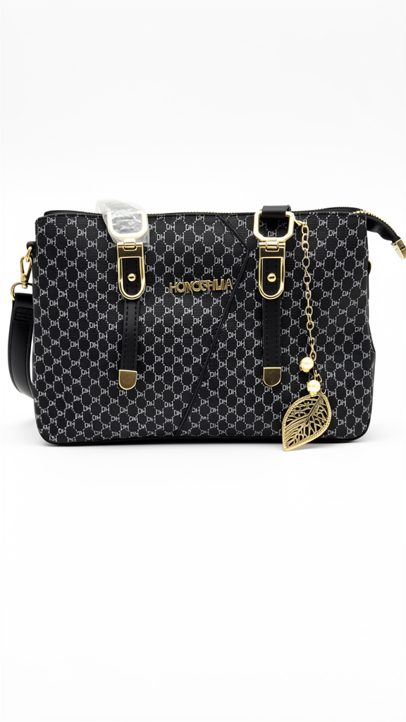 Cartera Negra Con Patrones Blancos